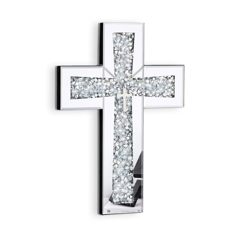 Aeveco Cross Wall Decor, Silver Mirrored Cross for Living Room, Crystal Crush Diamond Mirror Crosses, Religious Wall Art, Home Decor - Image 2