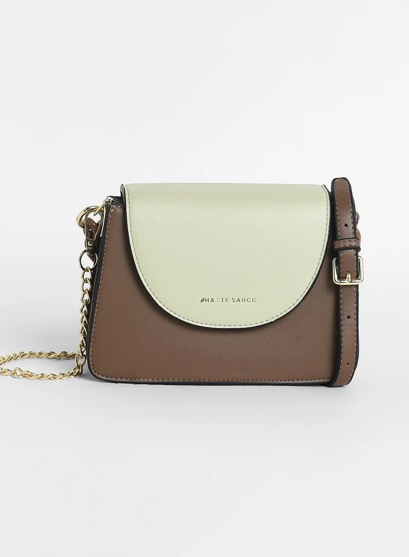 Haute Sauce Women's The Block Flap Hand Bag - Mocha Brown & Yellow Ochre