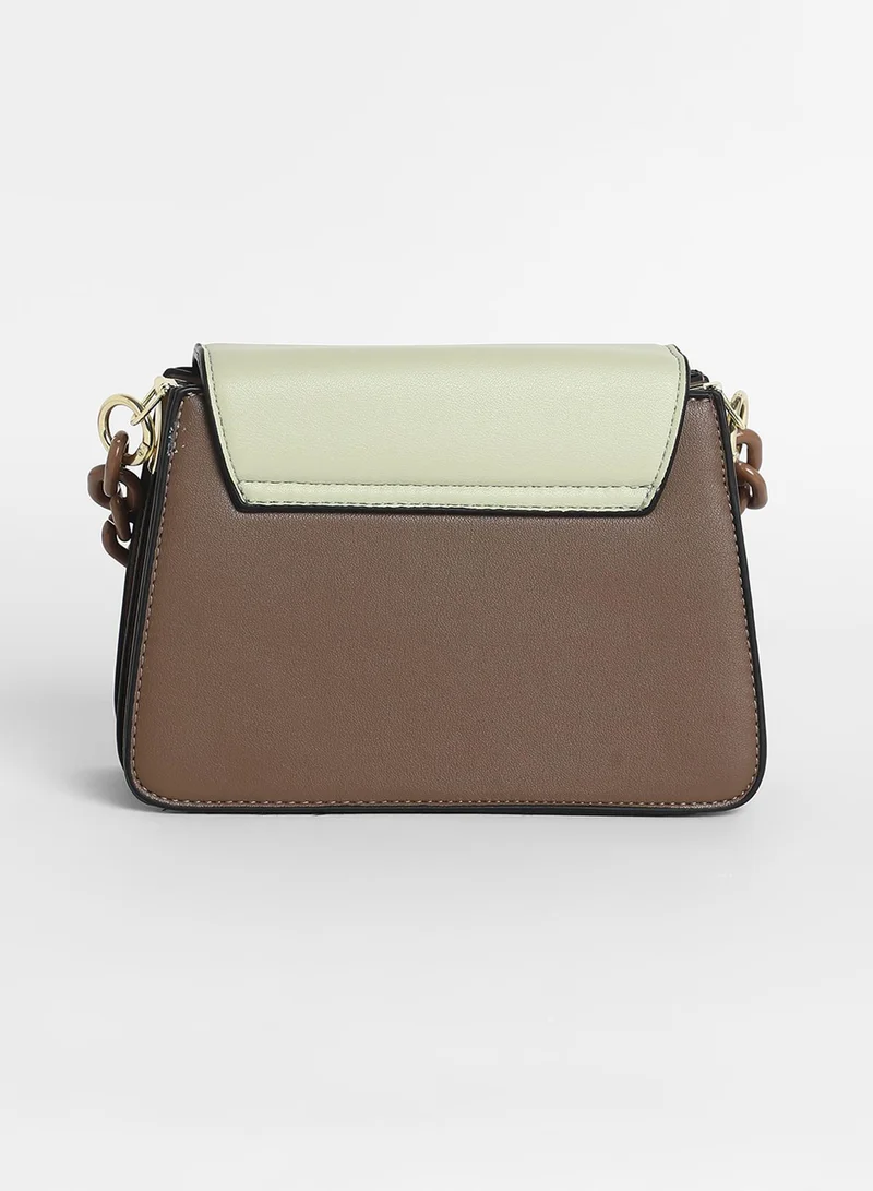 Haute Sauce Women's The Block Flap Hand Bag - Mocha Brown & Yellow Ochre