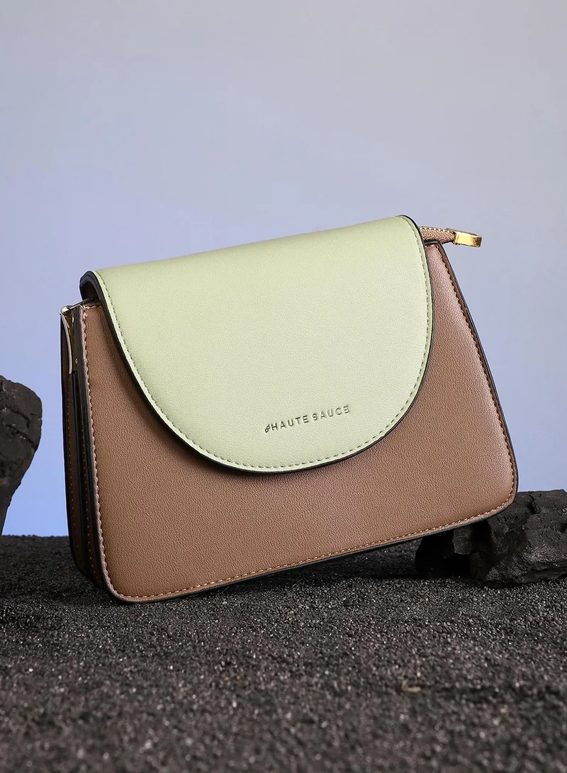 Haute Sauce Women's The Block Flap Hand Bag - Mocha Brown & Yellow Ochre
