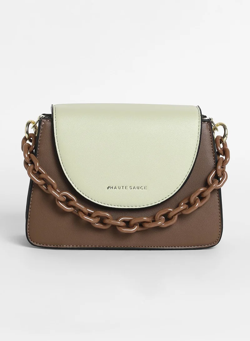 Haute Sauce Women's The Block Flap Hand Bag - Mocha Brown & Yellow Ochre