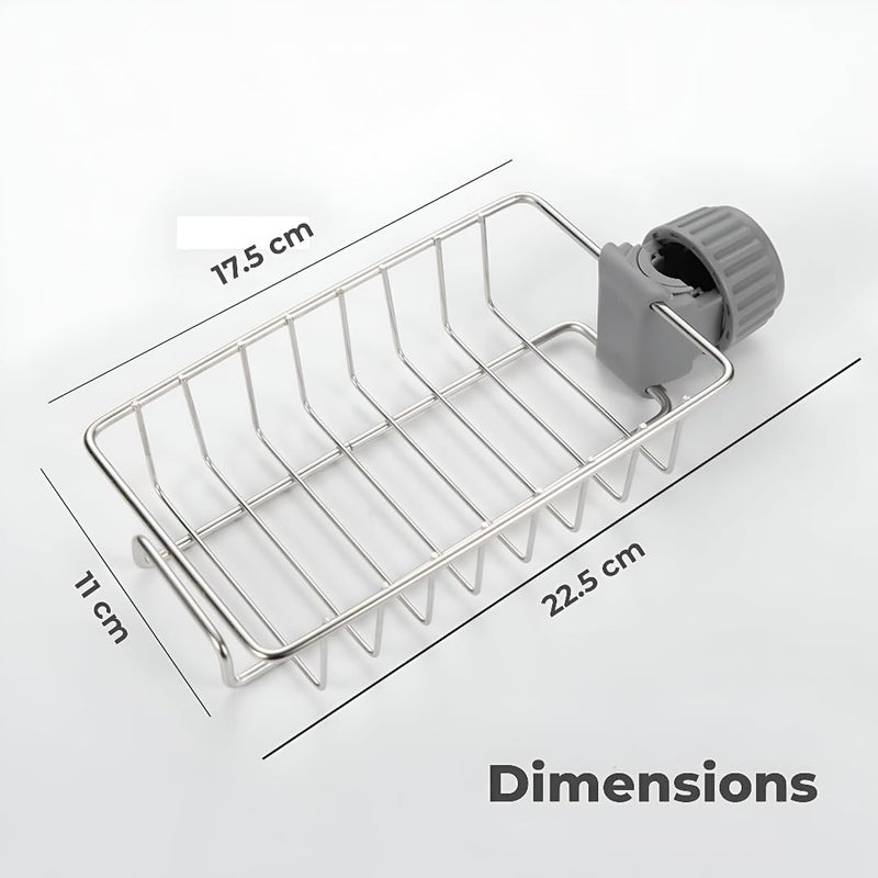 MEETO Stainless Steel Sink Caddy Organizer, Tap Organiser Clip Storage Rack Practical Home Kitchen Drain Rack with Towel Holder for Soap- Pack of 1 - Image 2