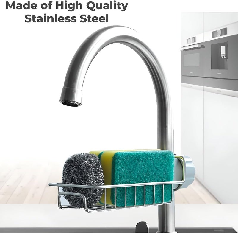 MEETO Stainless Steel Sink Caddy Organizer, Tap Organiser Clip Storage Rack Practical Home Kitchen Drain Rack with Towel Holder for Soap- Pack of 1 - Image 3