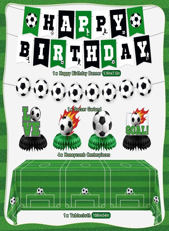 REDWORD Soccer Birthday Party Decorations, 44Pcs Soccer Party Decorations Included Foil & Latex Balloons Happy Birthday Backdrop Tablecloth Cake Toppers Honeycomb Centerpieces for Boys’ Soccer Party Supplies - Image 2