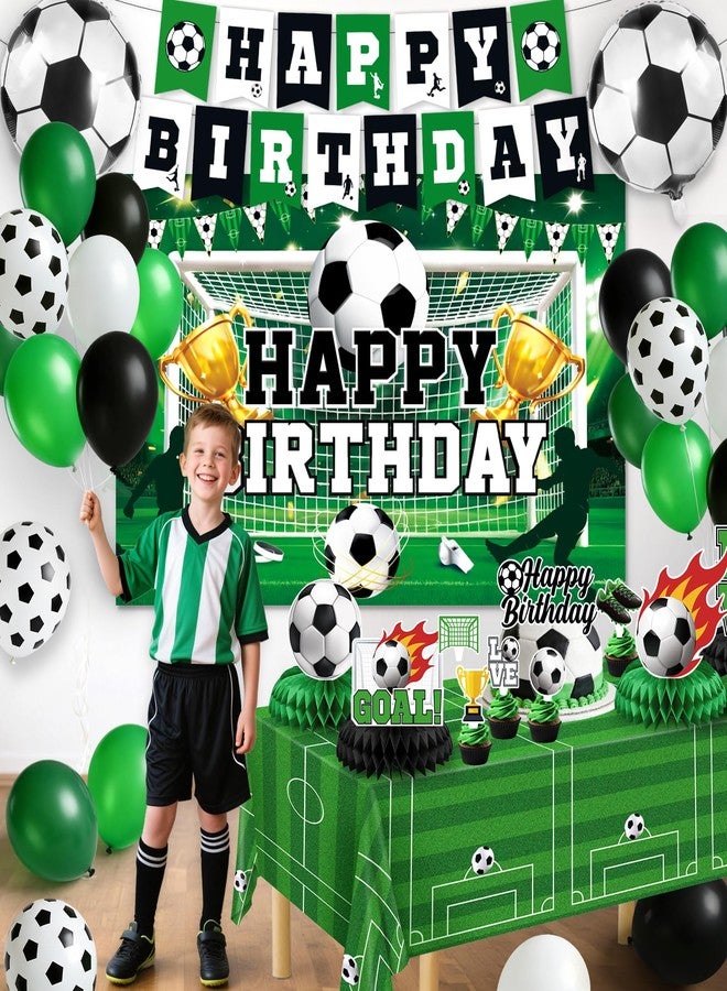 REDWORD Soccer Birthday Party Decorations, 44Pcs Soccer Party Decorations Included Foil & Latex Balloons Happy Birthday Backdrop Tablecloth Cake Toppers Honeycomb Centerpieces for Boys’ Soccer Party Supplies - Image 4