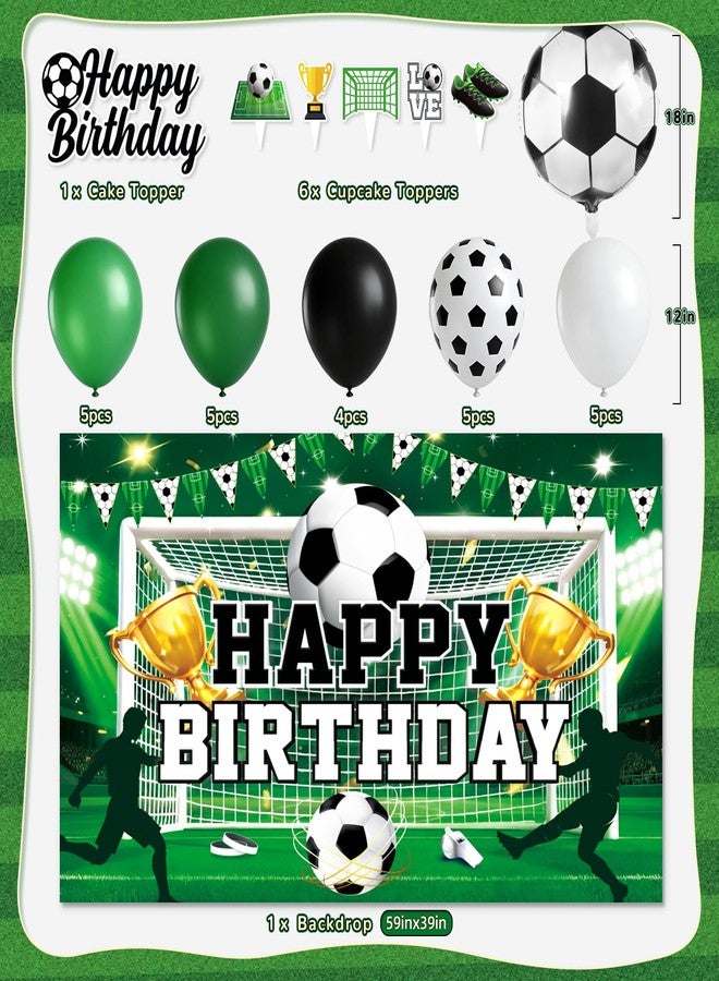 REDWORD Soccer Birthday Party Decorations, 44Pcs Soccer Party Decorations Included Foil & Latex Balloons Happy Birthday Backdrop Tablecloth Cake Toppers Honeycomb Centerpieces for Boys’ Soccer Party Supplies - Image 3