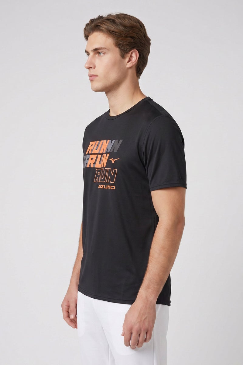 Mizuno Men Sportswear Fit Short Sleeve Running T-Shirt, Black - Image 3