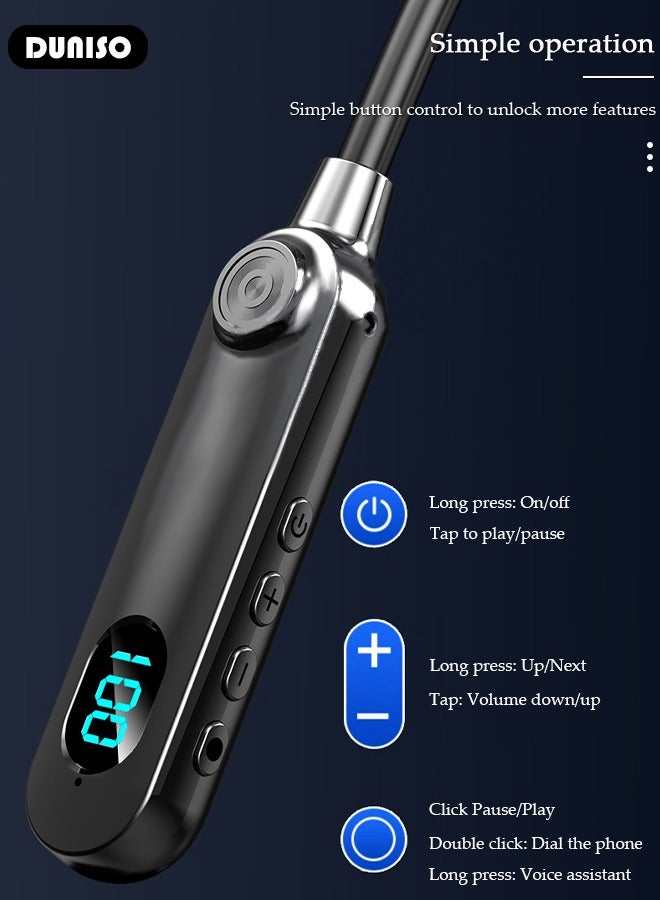 DUNISO Wireless Neckband Headphones Bluetooth 5.3 Wireless Sports Earphone with LED Display Extra Long Playtime Wireless Stereo Neckband Earbuds Waterproof Earphones for IOS and Android  - Image 4
