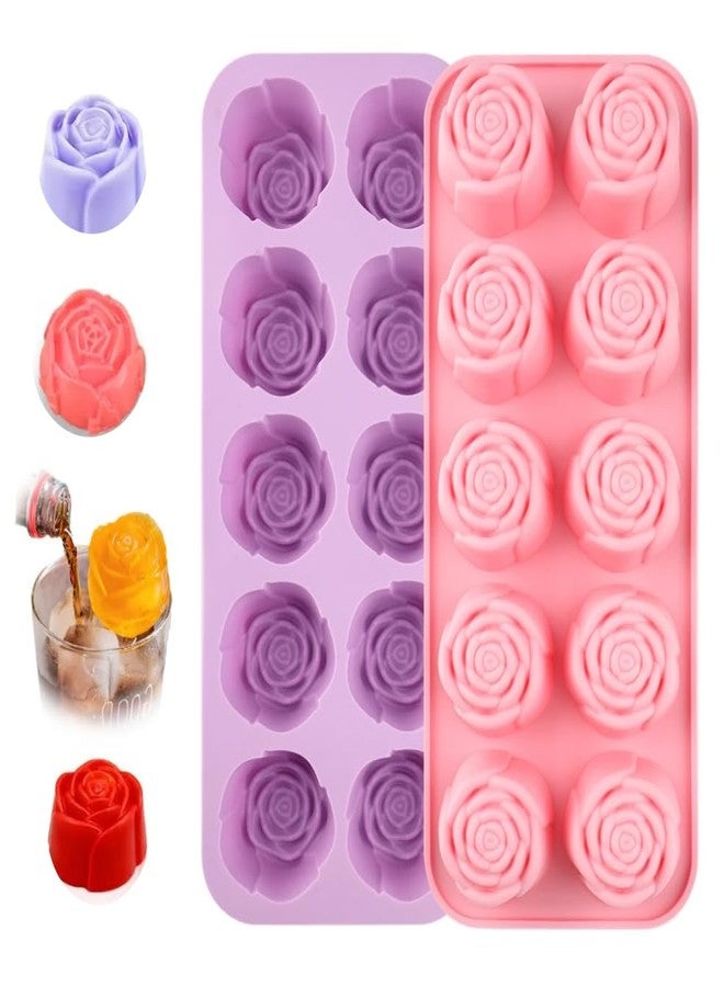 Ryetvok 2 Pcs Rose Silicone Mold for Chocolate,20-Cavity Rose Chocolate Mold for Candy, Gummy&Cake Decorating-Flexible Flower Ice Cube Mold & Candy Mold for Strawberries,Jello,and Baking - Image 1
