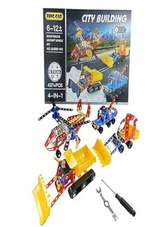 Generic Metal construction set, 4-in-1 vehicle set with 437 pieces, for ages 6-12+  - Image 1