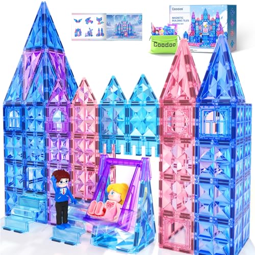 Coodoo Diamond Magnetic Tiles Building Blocks Princess Toys for Girls Boys Toddler Girl Gifts 3 4 5 6 Year Old Gifts Toys for Ages 38 3 Year Old Birthday Xmas Present - Image 1