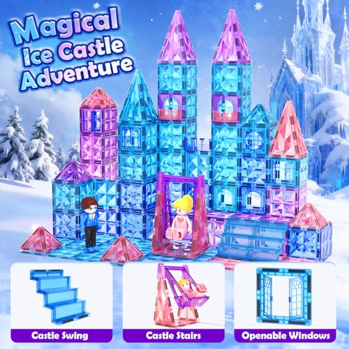 Coodoo Diamond Magnetic Tiles Building Blocks Princess Toys for Girls Boys Toddler Girl Gifts 3 4 5 6 Year Old Gifts Toys for Ages 38 3 Year Old Birthday Xmas Present - Image 5