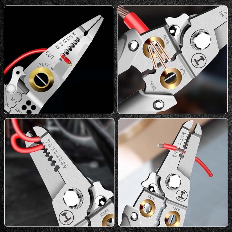 SHREESAMP Electrical Wire Striper Cutter And Portable Cable Stainless Steel Hand Tool Heavy Duty Stripping Cutting For Crimping Wire Stripping Safety Lock Wire Stripper Silver 185x6x15 CM - Image 2