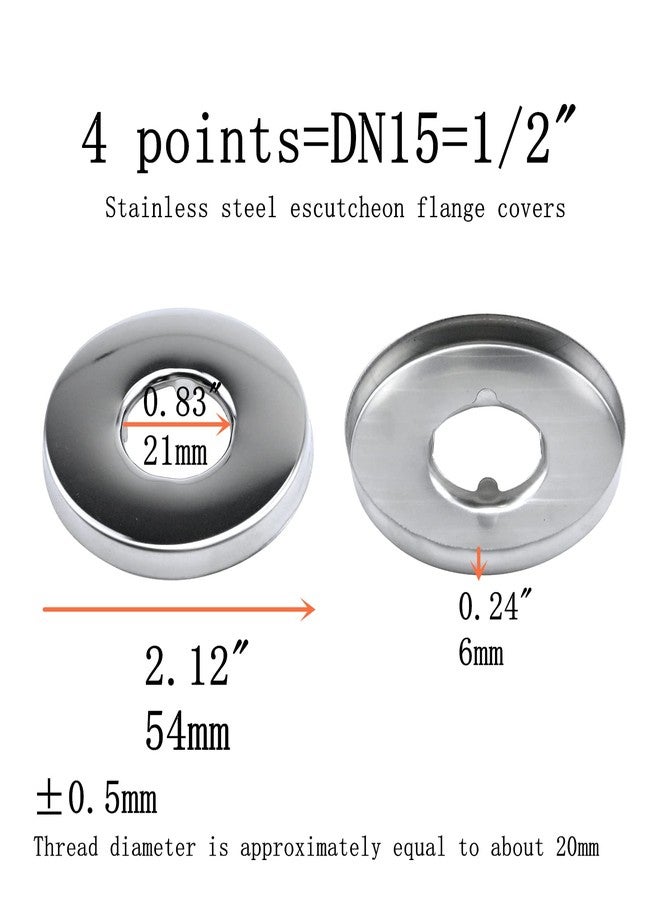 Tsnamay مجموعة تسنامي، 20 قطعة، 1/2 بوصة، دائرية، مطلية بالكروم، من الفولاذ المقاوم للصدأ، أغطية حوائط صنبور، أغطية حوائط أنابيب المياه للمطبخ والحمام، قطر خارجي 2.12 بوصة/54 مم - Image 4
