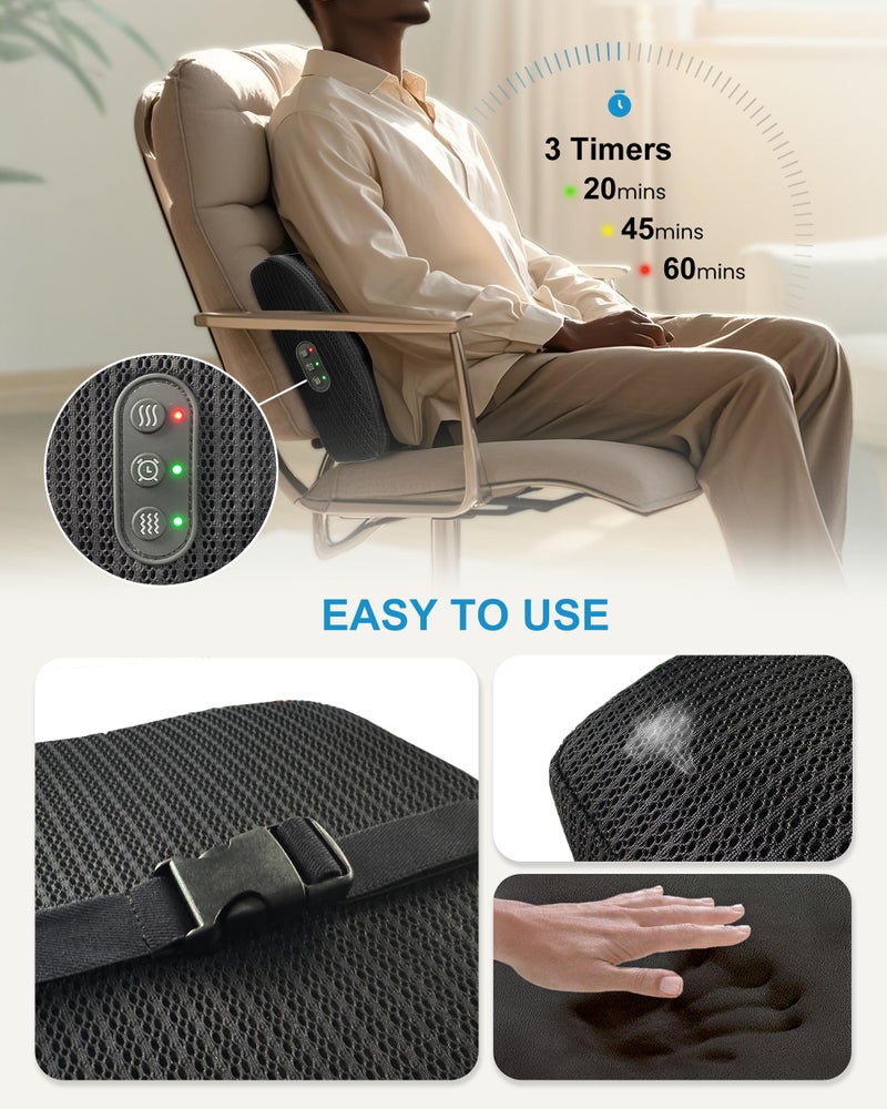 Beleduc Lumbar Support Pillow for Office Chair - Heated Back Support Pillow with Vibration Massage, Ergonomic Back Massager for Chair, Adjustable Vibration, 2 Heat Levels, Gifts - Image 5