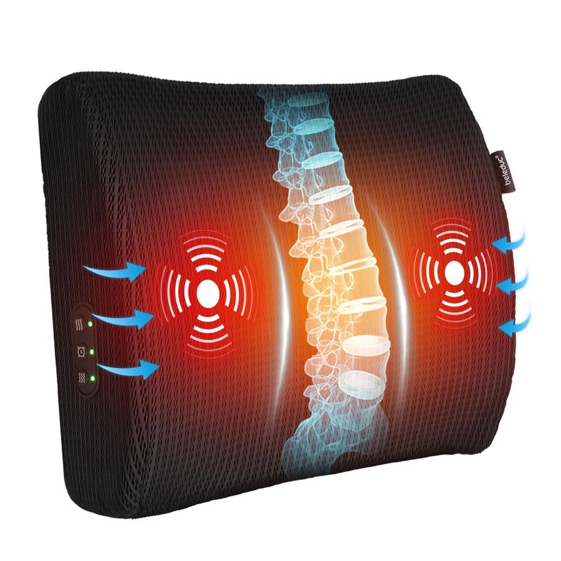 Beleduc Lumbar Support Pillow for Office Chair - Heated Back Support Pillow with Vibration Massage, Ergonomic Back Massager for Chair, Adjustable Vibration, 2 Heat Levels, Gifts - Image 1