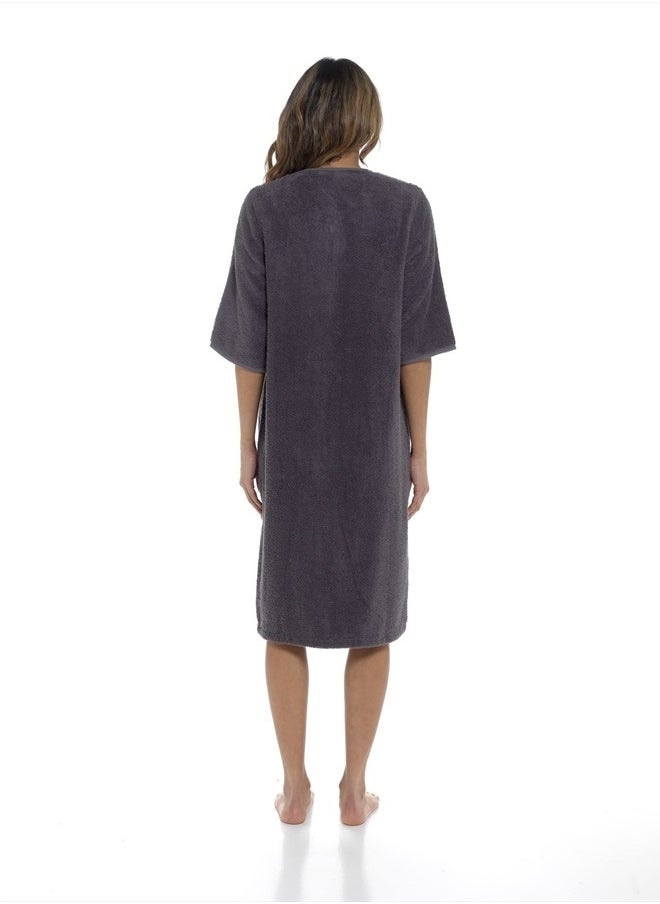 fashion_junction Ladies/Womens 100% Cotton Terry Towelling Zip Front Dressing Gown/Bathrobe/Housecoat (Dark Grey, Small)  - Image 5