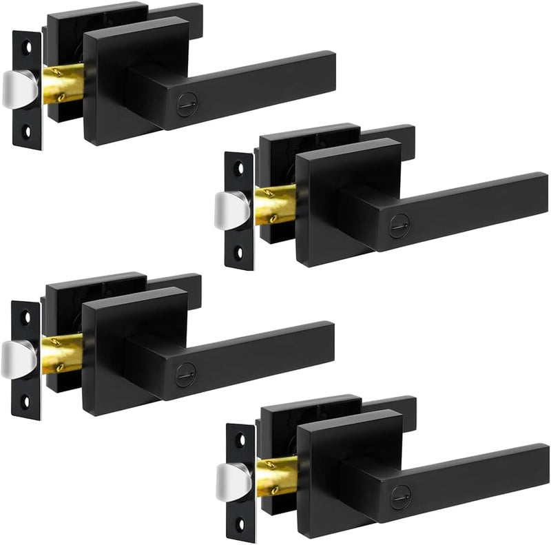 KAMOTA Privacy Door Levers, 4 Pack Matte Black Door Handles Bed and Bath Door Locks Interior Keyless Locksets, Left and Right Hand Reversible - Image 1