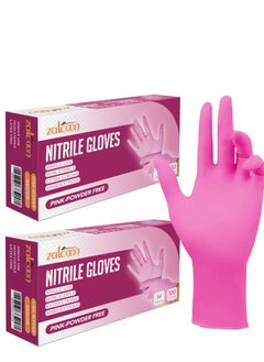 Zalcoon Zalcoon Nitrile Exam Gloves, Pink, Powder Free, Latex Free, Best for Restaurant, Saloon, Kitchen, Cleaning, Food Prep (2 Pack x 100 Pieces)  - Image 1