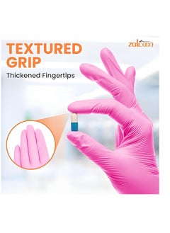 Zalcoon Zalcoon Nitrile Exam Gloves, Pink, Powder Free, Latex Free, Best for Restaurant, Saloon, Kitchen, Cleaning, Food Prep (2 Pack x 100 Pieces)  - Image 4