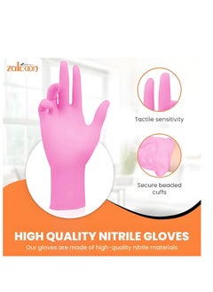 Zalcoon Zalcoon Nitrile Exam Gloves, Pink, Powder Free, Latex Free, Best for Restaurant, Saloon, Kitchen, Cleaning, Food Prep (2 Pack x 100 Pieces)  - Image 2