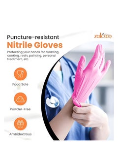 Zalcoon Zalcoon Nitrile Exam Gloves, Pink, Powder Free, Latex Free, Best for Restaurant, Saloon, Kitchen, Cleaning, Food Prep (2 Pack x 100 Pieces)  - Image 3