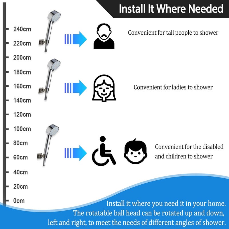 YDmeet Shower Head Holder All Metal Handheld Shower Wand Bracket Adhesive Shower Wall Mount Holder Brass Shower Spray Holder Brushed Nickel, Drill Free Glue Installation - Image 5