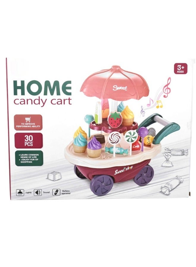HOME CANDY ICE CREAM CART TROLLEY PLAYSET EARLY LEARNING PRETEND TOY FOR KIDS WITH LIGHT & MUSIC - Image 1