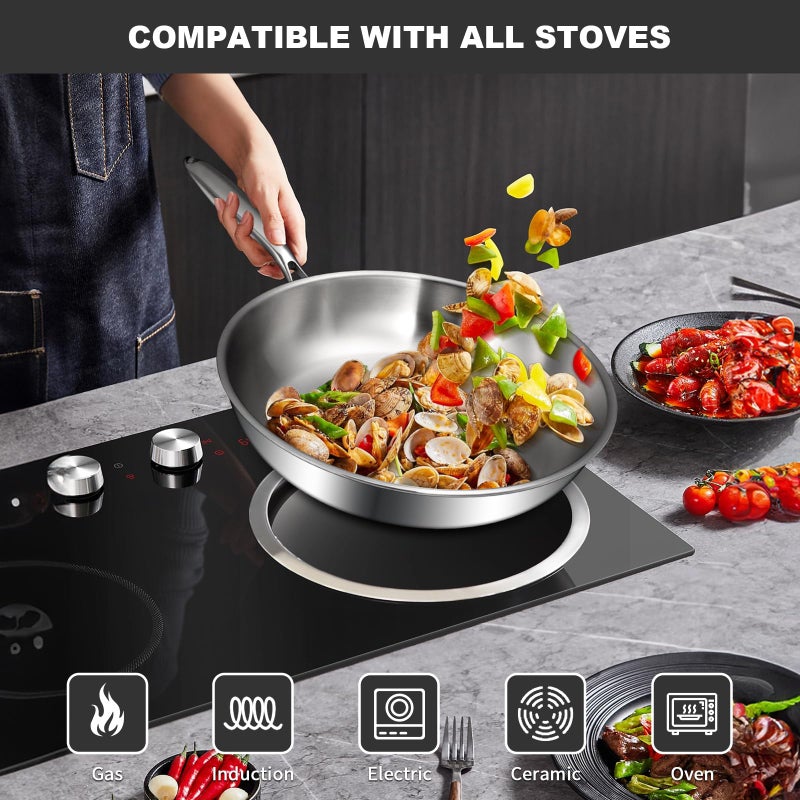 EWFEN Tri-Ply Stainless Steel Frying Pans Set, 8â€/10â€/12â€ Cooking pans, PFOA&PTFE Free Skillet, Induction Cooking Pan, Dishwasher and Oven Safe, Fast & Even Heat, Heavy Duty and Detachable Handle - Image 5