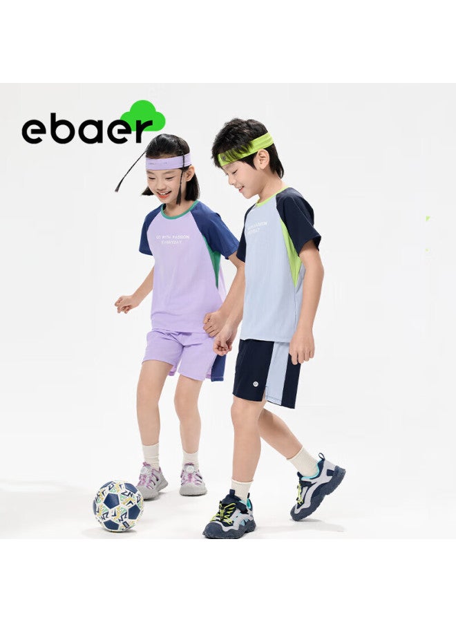 Ebaer Children's Sportswear Short-sleeve Set, 2025 Summer Style, Quick-dry Boys' Basketball Outfit, Two-piece Set, Lavender Purple, Size 120 - Image 1