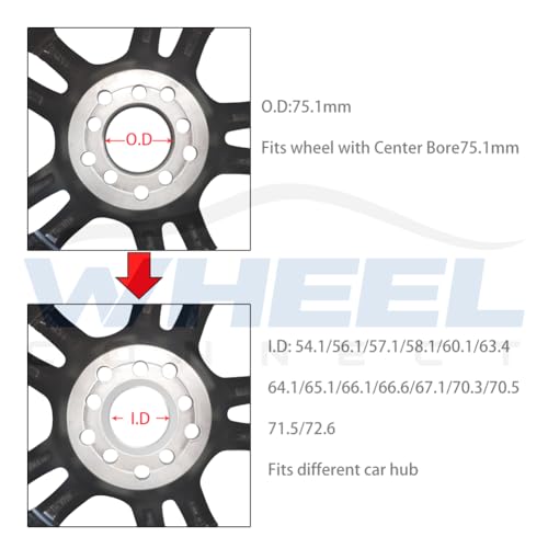 WHEEL CONNECT Hub Centric Rings,75.1 to 66.6, Aluminium Alloy Hubrings,66.56 to 75.1, Set of 4,O.D:75.1-I.D:66.6 mm. A - Image 2