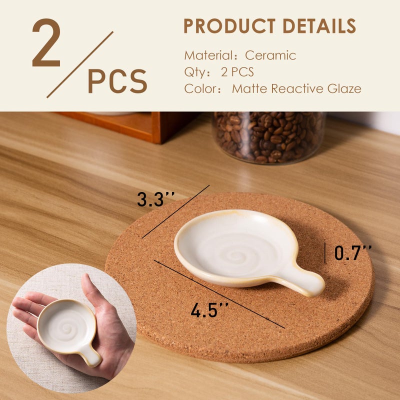 Magclay Coffee Spoon Rest for Coffee Bar, 3.3" Small Ceramic Spoon Holder for Kitchen Counter and Stove Top, Modern Style Coffee Bar Accessories, Set of 2, Matte Reactive White - Image 2