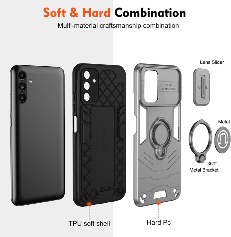 GOLDEN MASK For Samsung Galaxy A54 Armor Window Bracket Camera Shield Cover Camera Lend Protection With Ringe (Gray) - Image 3