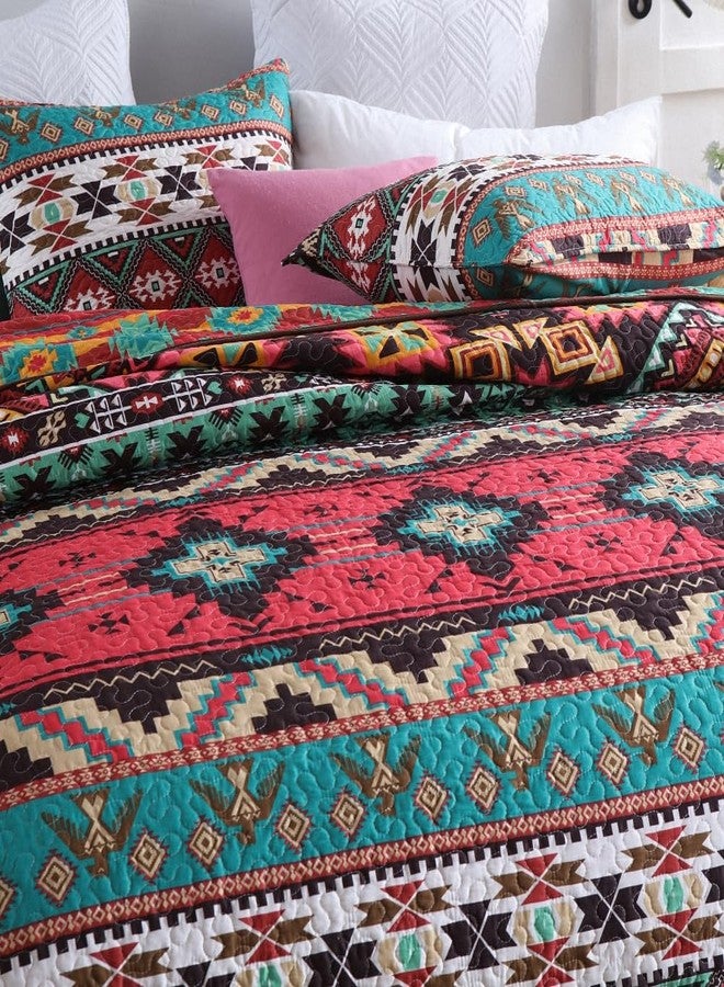 ENASAL Bedspread Quilt Sets Reversible Bedding Coverlet Sets Comforter Striped Red Brown Bohemian Bedspread,King Size - Image 2
