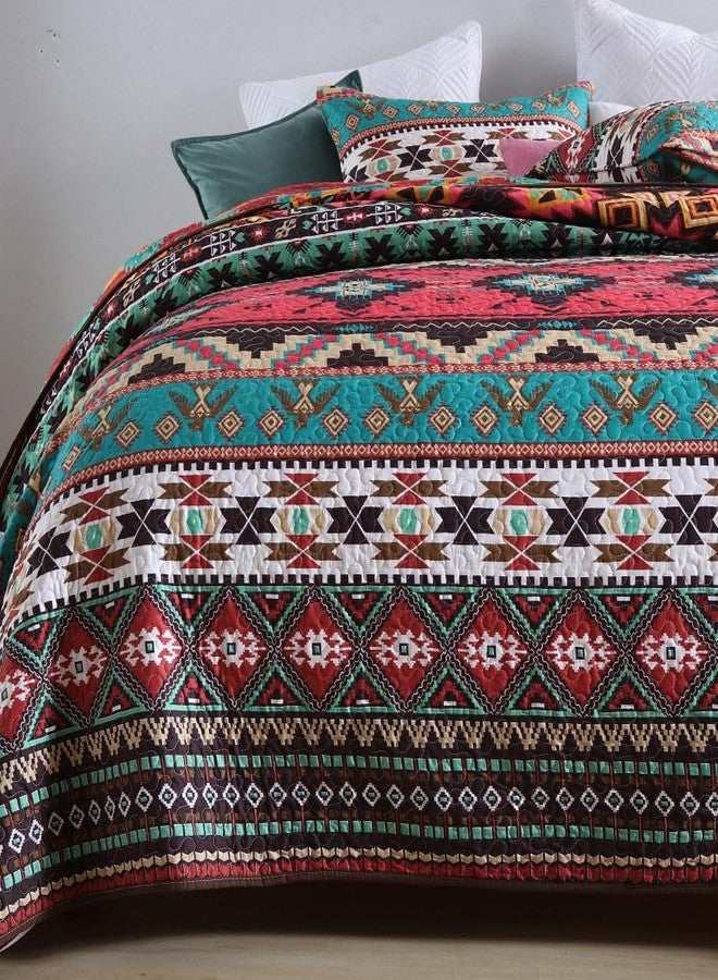ENASAL Bedspread Quilt Sets Reversible Bedding Coverlet Sets Comforter Striped Red Brown Bohemian Bedspread,King Size - Image 3