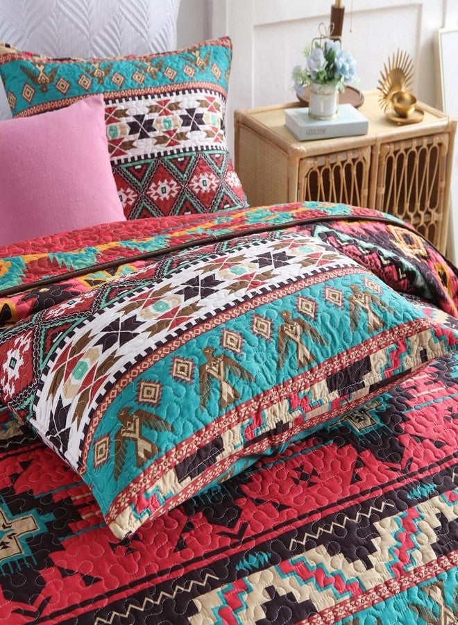 ENASAL Bedspread Quilt Sets Reversible Bedding Coverlet Sets Comforter Striped Red Brown Bohemian Bedspread,King Size - Image 4