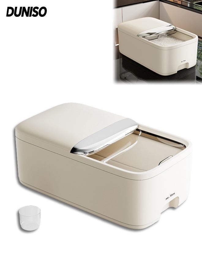 DUNISO Rice Dispenser, Rice Storage Container, Food Storage Organizer Grain, Sealed Household Grain Storage Bucket with Measuring Cup, BPA Free Cereal Dispenser Bucket ﻿ - Image 1