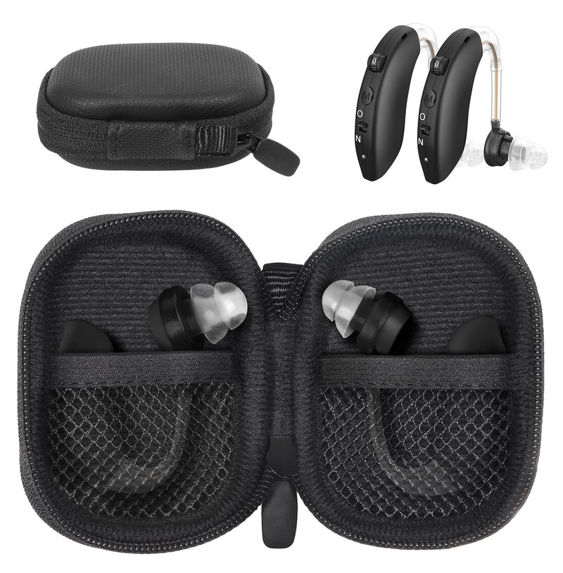 Designed Protective Case for Hearing Aid Hearing Amplifier Personal Sound Amplifier Hearing Device Listening Device Strong Mini Case with Mesh pocket Black