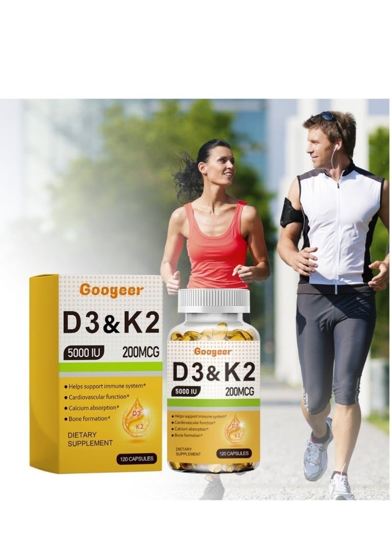 K2 2pcs Vitamin D3 & K2 Supplements - 5,000 IU D3 & 200 mcg K2 per Capsule, 120 Veggie Capsules - Image 2