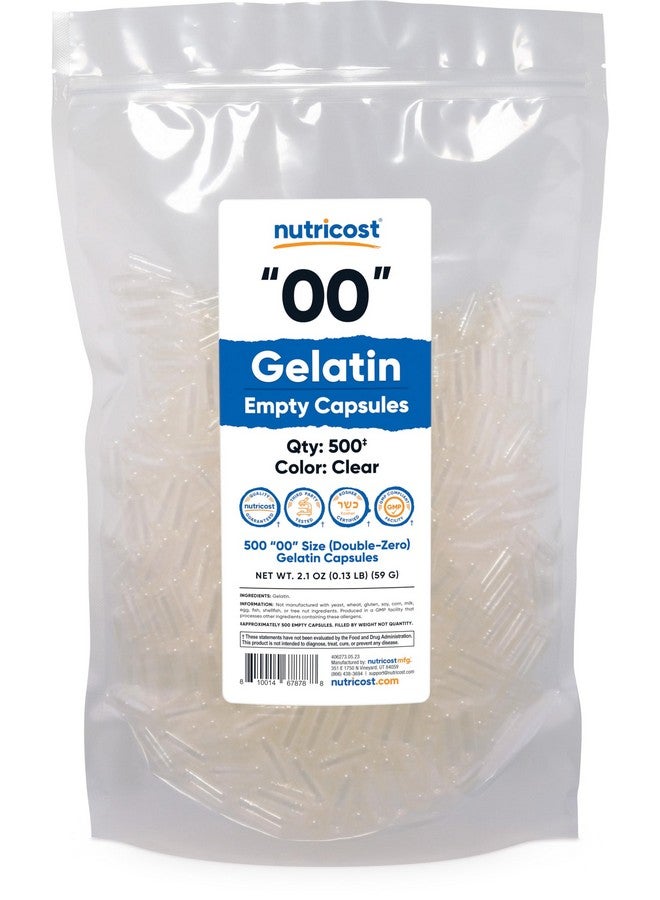 Nutricost Empty Capsules Size 00-500 Clear Empty Gelatin Capsules - Kosher Certified, Non-GMO, Soy Free, Gluten Free - Image 1