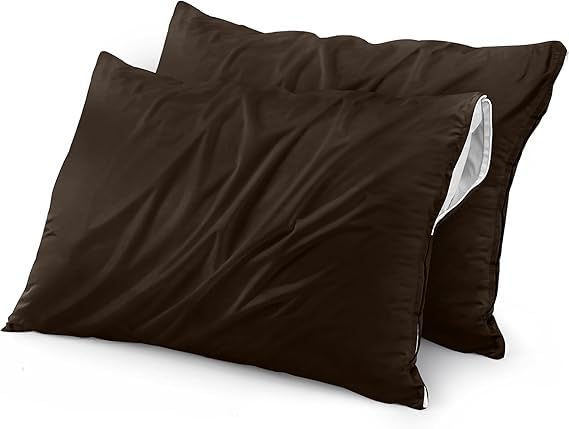 MINK HAVEN Waterproof & Dustproof Cotton Terry Pillow Protectors - Standard Size, Breathable & Soft Pillow Cover, Zippered Enclosure, Hypoallergenic (Coffee, 18x28 Inches, Pack of 2) - Image 1