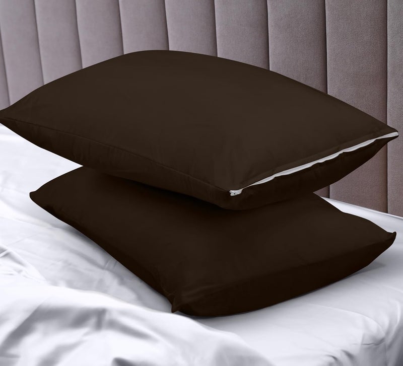 MINK HAVEN Waterproof & Dustproof Cotton Terry Pillow Protectors - Standard Size, Breathable & Soft Pillow Cover, Zippered Enclosure, Hypoallergenic (Coffee, 18x28 Inches, Pack of 2) - Image 3