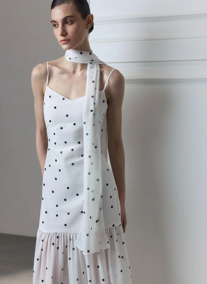 Lichi  Polka dot maxi dress with a matching scarf for Women | Best Price UAE