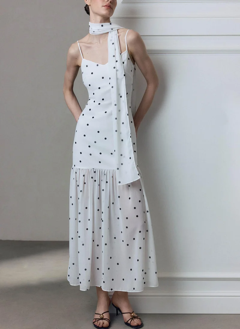 Lichi  Polka dot maxi dress with a matching scarf for Women | Best Price UAE