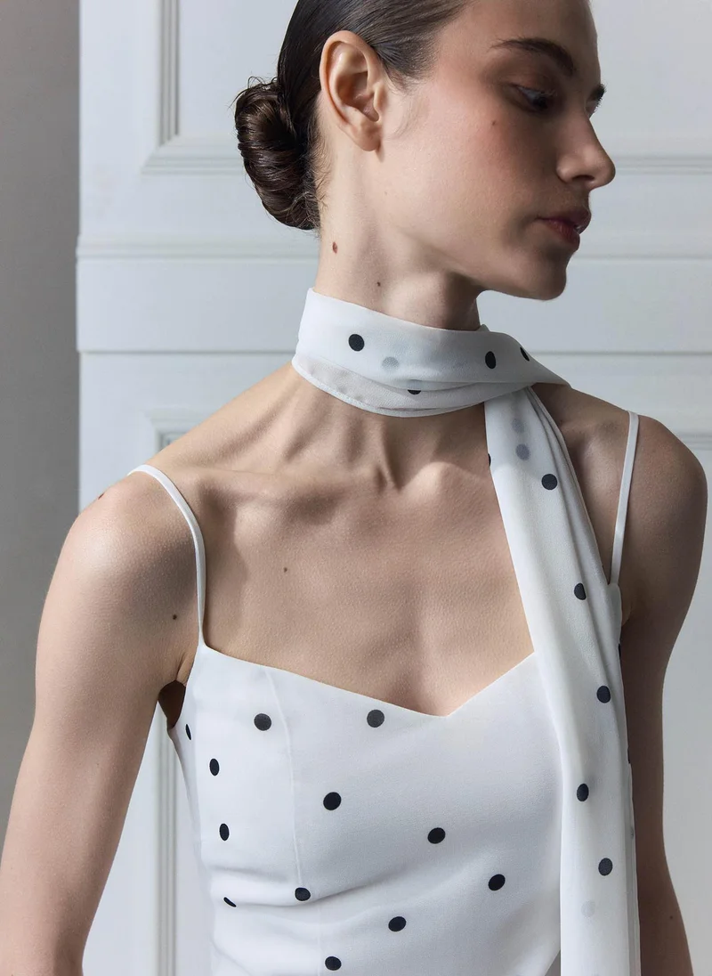 Lichi  Polka dot maxi dress with a matching scarf for Women | Best Price UAE