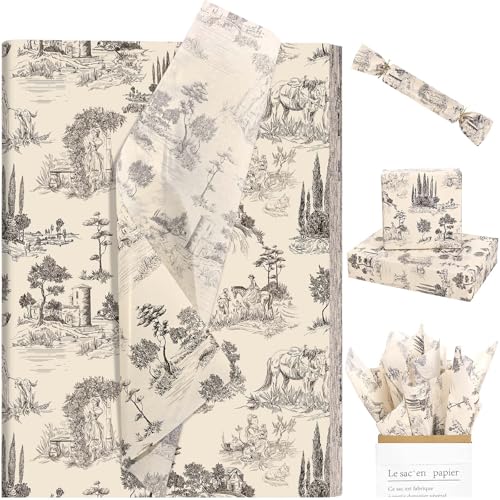 Sanixin 100Pcs Vintage French Tissue Paper for Gift Wrapping Toile Tissue Paper for Gift Bags Decorative Art Tissue for Birthday Party Bridal Shower Craft Supplies - Image 1