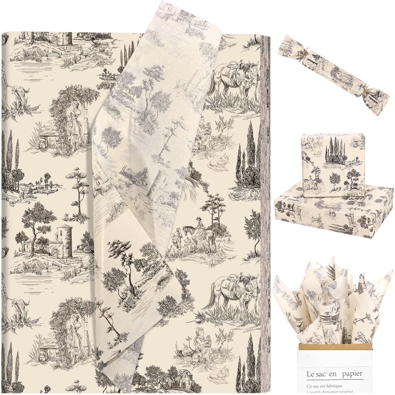 Sanixin 100Pcs Vintage French Tissue Paper for Gift Wrapping Toile Tissue Paper for Gift Bags Decorative Art Tissue for Birthday Party Bridal Shower Craft Supplies - Image 2