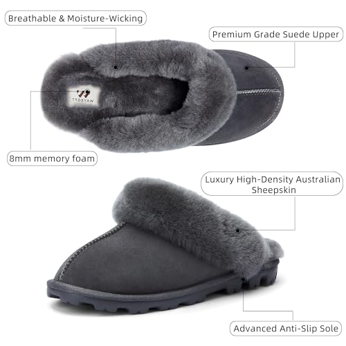 WaySoft Australian Sheepskin Women’s Slippers, 100% Shearling Wool, Hard Sole, Warm Fuzzy Indoor Outdoor - Image 2