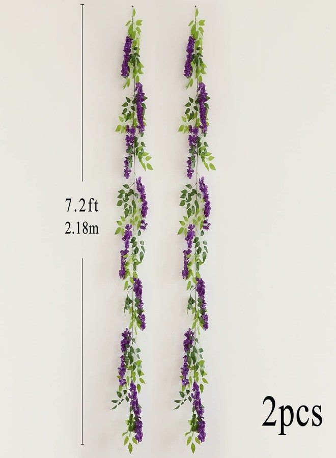 Dallisten Wisteria Artificial Flowers Garland, 2Pcs 7.2Ft/Piece Silk Fake Wisteria Vine Kit, Hanging Flower for House Outdoor Garden Ceremony Outside Wedding Arch Floral Decor (2, Purple) - Image 4