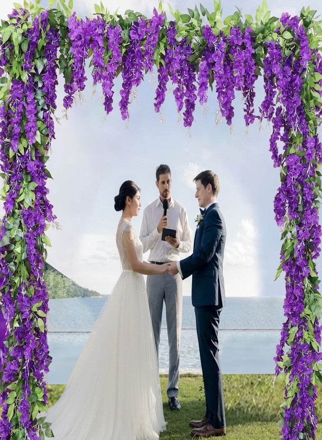 Dallisten Wisteria Artificial Flowers Garland, 2Pcs 7.2Ft/Piece Silk Fake Wisteria Vine Kit, Hanging Flower for House Outdoor Garden Ceremony Outside Wedding Arch Floral Decor (2, Purple) - Image 2